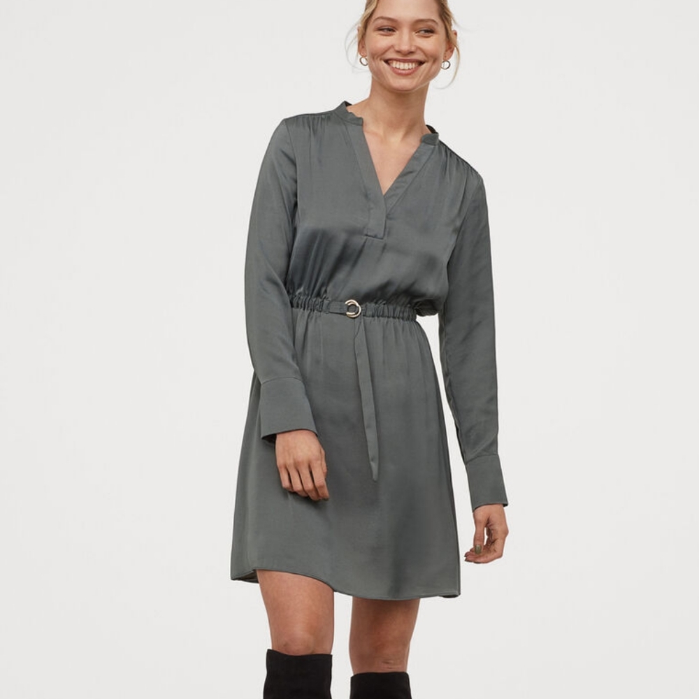 H&M V Neck Shirt Dress, Size L